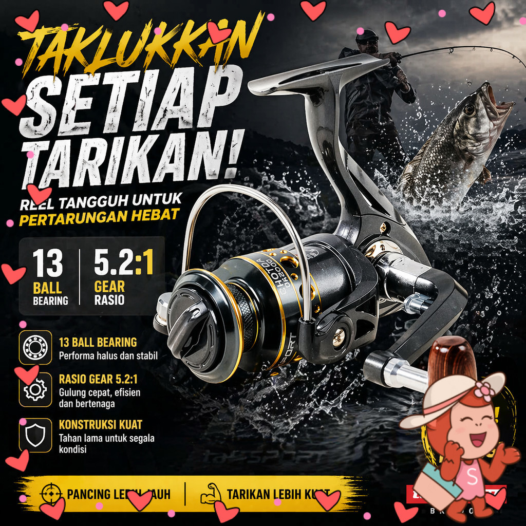 TaffSPORT GHOTDA Reel Pancing Spinning Fishing Reel 5.2:1 2000 - BK2000