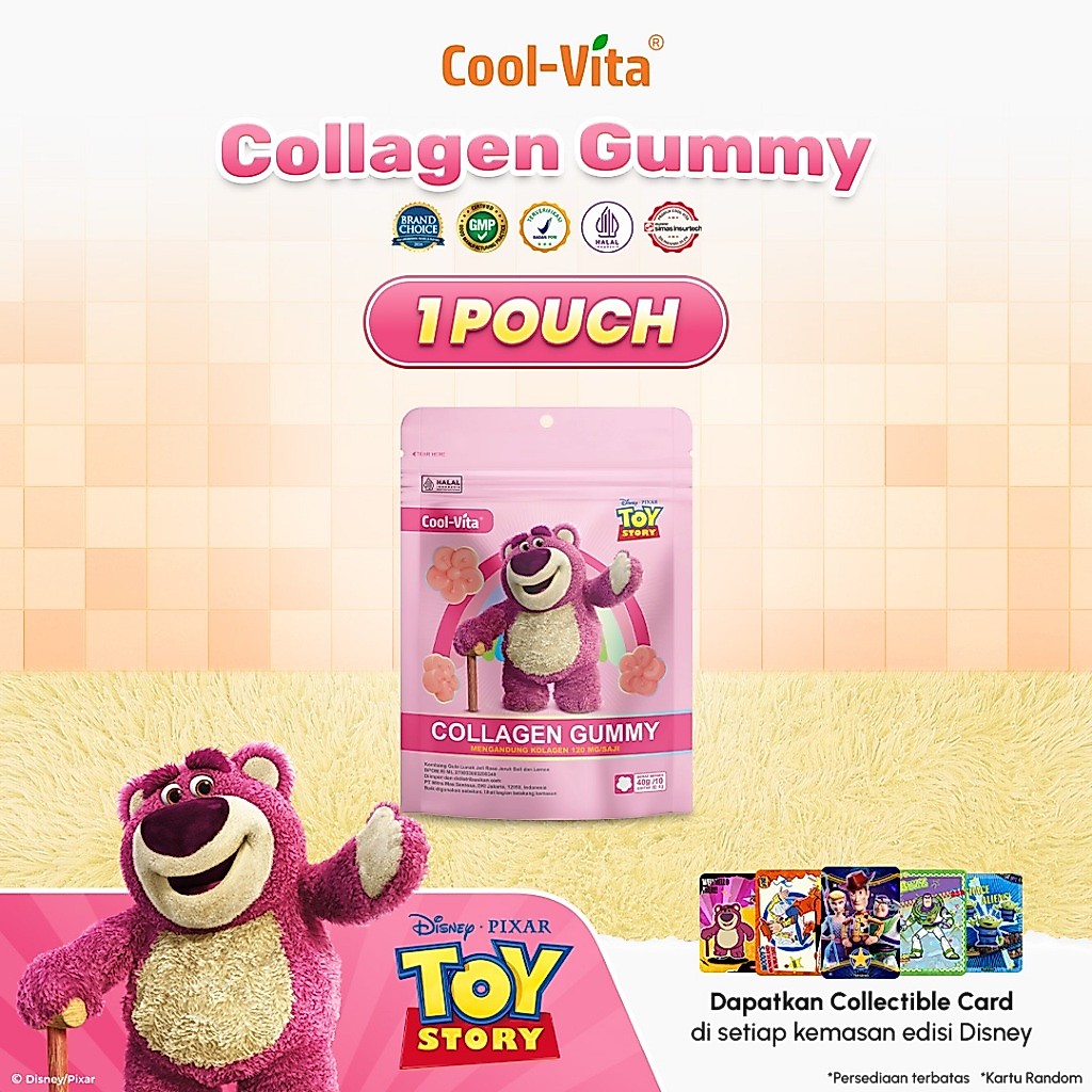 COOLVITA ORIGINAL Pouch Collagen Gummy Rasa Jeruk Bali dan Lemon | Gummy Sehat Penuh Manfaat | Suple