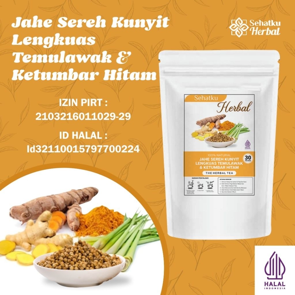 Sehatkuherbal Teh Jahe Sereh Kunyit Lengkuas Temulawak dan Ketumbar Hitam / Rimpang JSR Isi 30 tea b