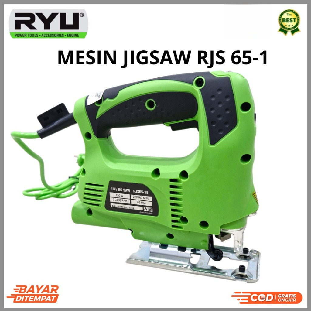 Ryu Mesin Gergaji Ukir Potong Triplek Kayu Jigsaw 450 Watt RJS 65-1 Bergaransi 100 % Original RYU