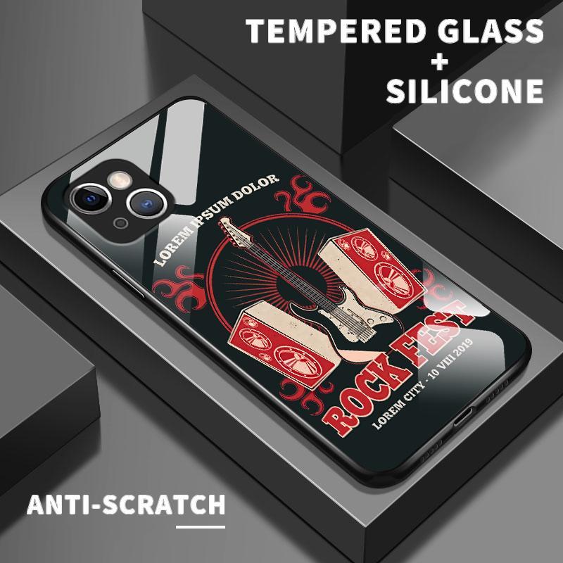 Hard Case Glass For Iphone 13 14 Pro Max Mini Plus 15 Silikon Back Unik Gitar Phonecase
