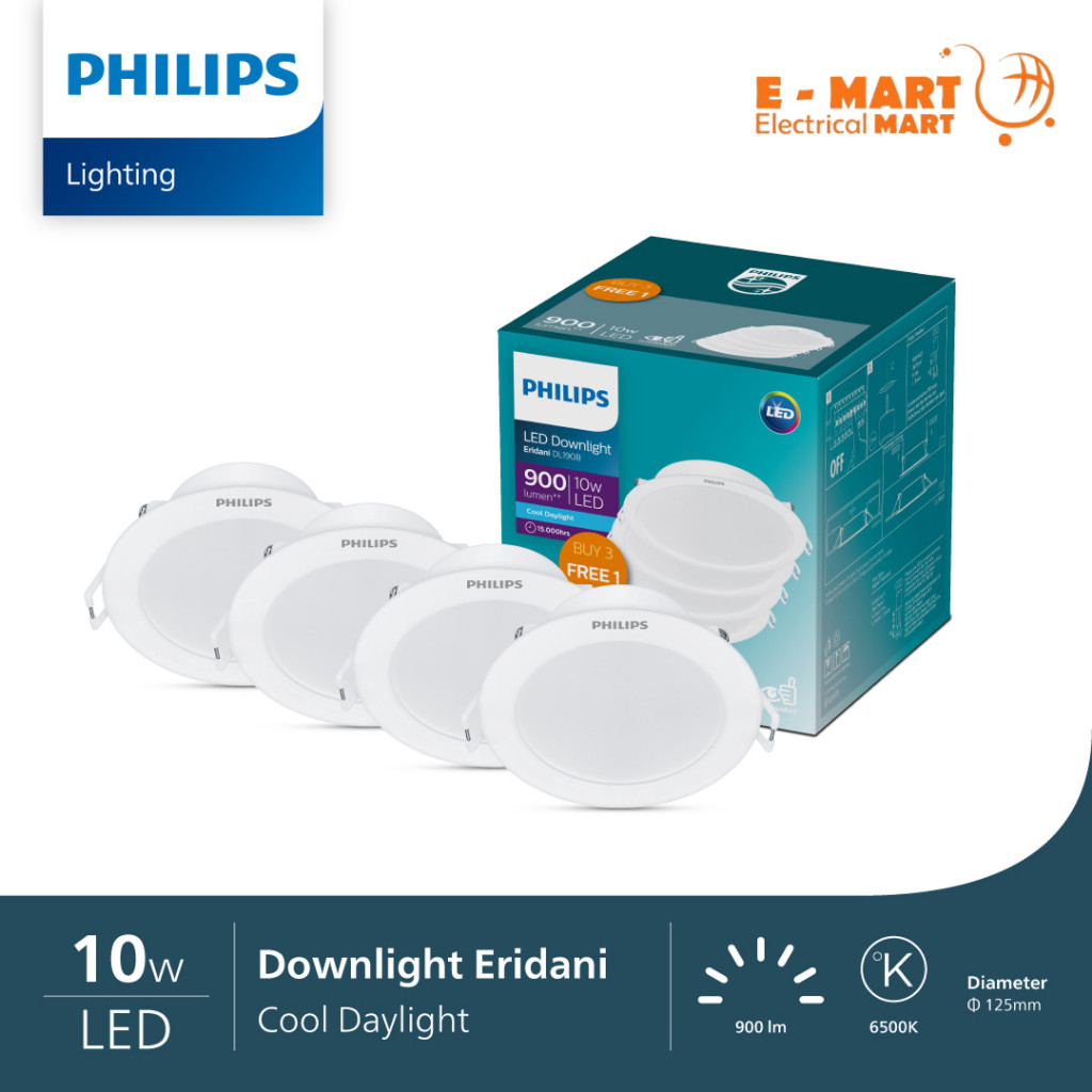 [PAKET 3 GRATIS 1] Downlight LED PHILIPS ERIDANI 10W 5inch 10 Watt D125 DL190B