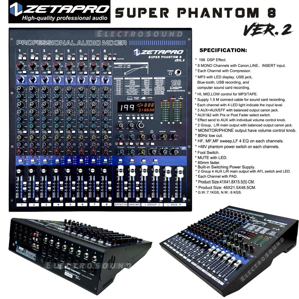 MIXER AUDIO ZETAPRO SUPER PHANTOM 8 VER 2, COMPRESSOR / Zetapro Original
