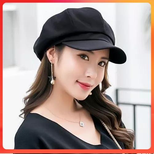 DISKON Topi Baret Beret Newsboy Oktagonal Retro Korea Import Wanita Pria - Maroon TERLARIS