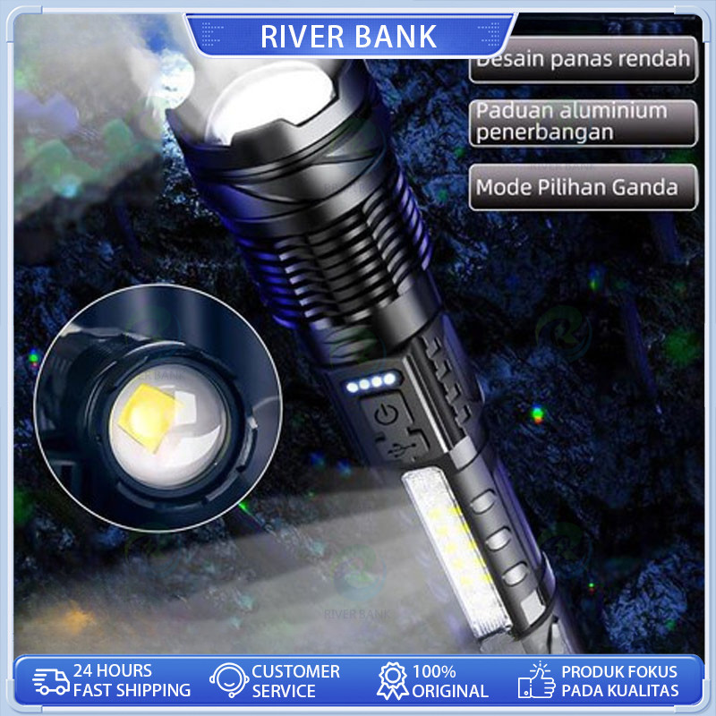 Senter Swat Police Terbaik / zoom 7 mode cahaya senter/Senter Led Rechargeable /Senter led a76 jarak