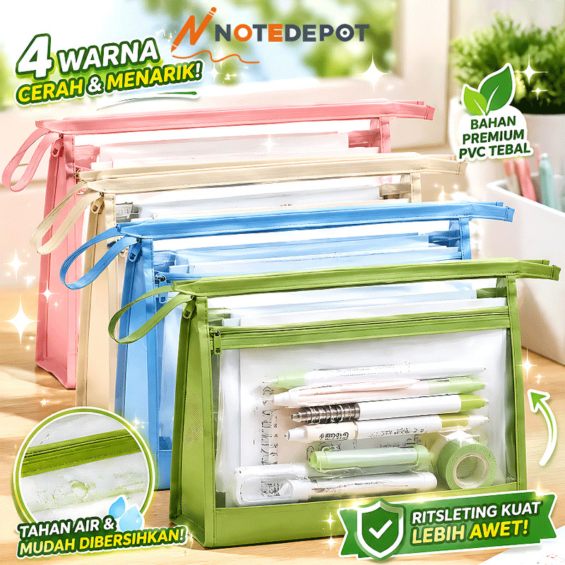 Transparan File Folder Document Bag Tas Dokumen A4 Multifungsi Mesh Zipper Kapasitas Besar