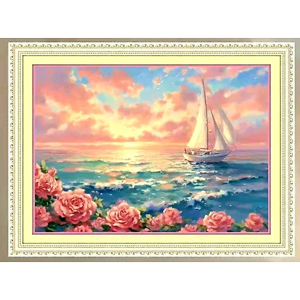 PAKET KRISTIK LAUT BUNGA MAWAR KAPAL CROSS STITCH KIT 14CT POLOS 11CT POLAKAIN