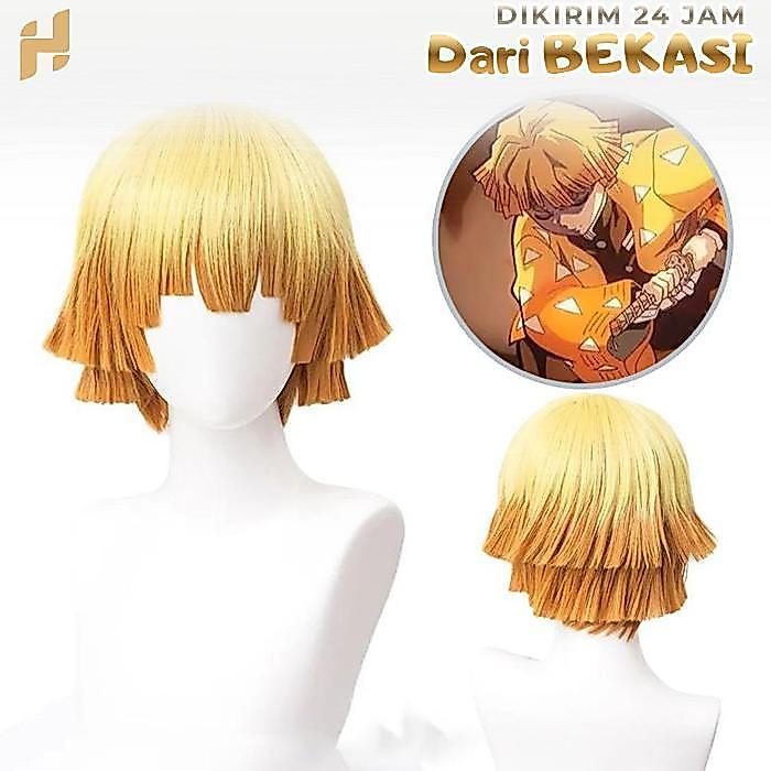 Rambut Palsu Demon Slayer Cosplay Wig Demon Slayer Zenitsu Agatsuma