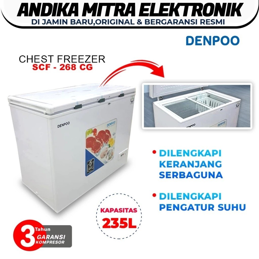 Chest Freezer / Freezer Box 212 Liter  Denpoo SCF 268 CG Food Frozen
