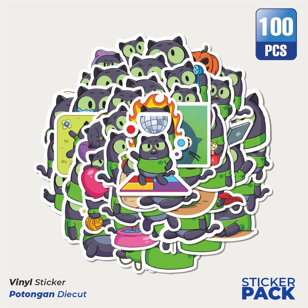 

Stiker Vinyl Stiker Kartun Funny Black Kitten Waterproof Aesthetic- Untuk Laptop, Motor, dan Helm - Paper Stationery Pack