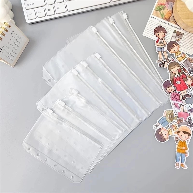 

A6 6-Hole Binder Pocket Ziplock bag Pouch Zipper PVC Diary Notebook Transparent Hand Book Bags Loose-leaf Storage Bag Zipper Bag