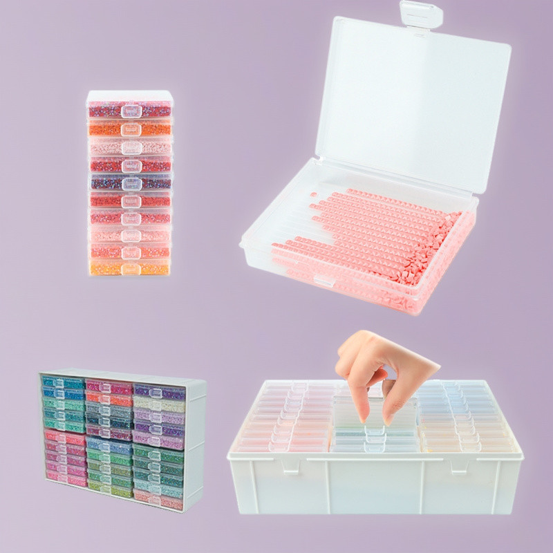 

Diamond Painting Storage Box With 30 Grids Flip Drill Tray And Stickers Portable Organizer For DIY Craft Beads Rhinestone Tools