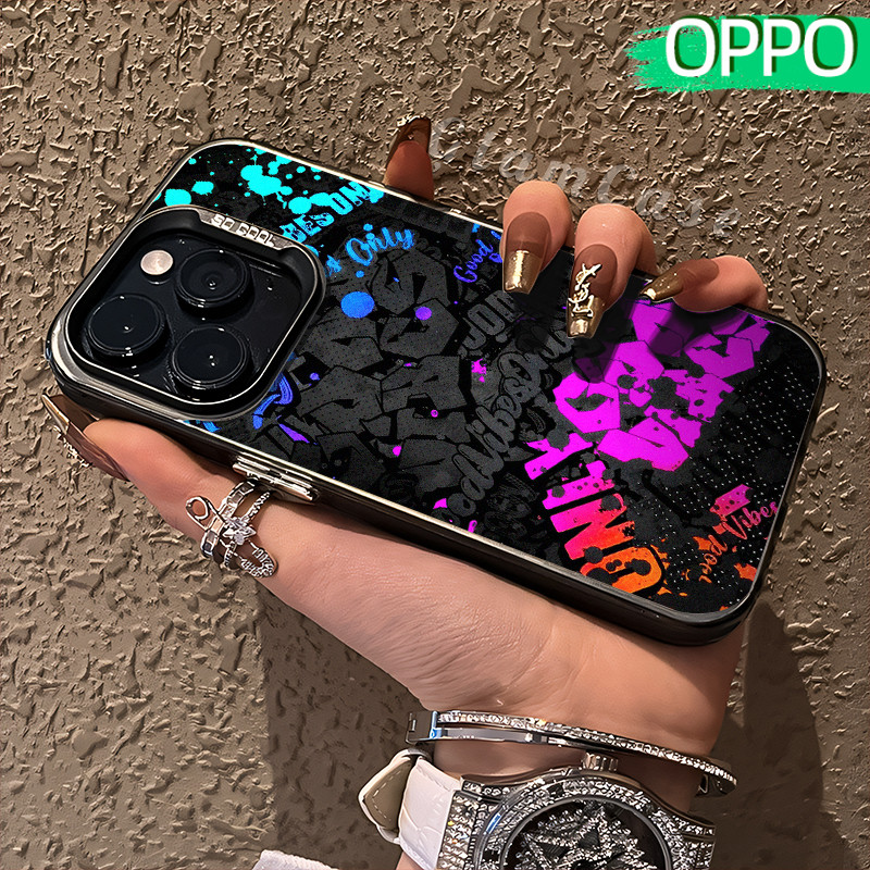 Coretan Letter Glossy Hologram PC Case OPPO A18 A57 A16 A15 A17 A60 A3x A3s A5s A54 A53 A12 A31 A58 