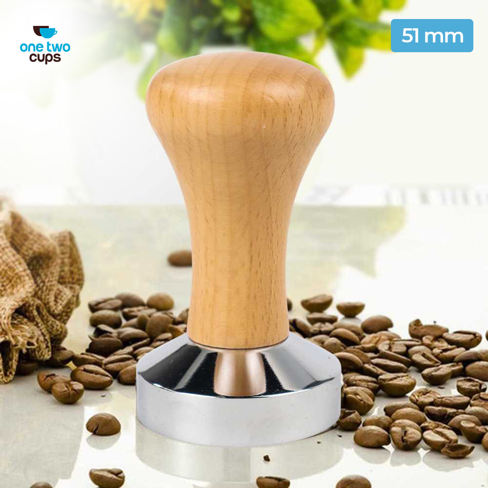 

One Two Cups Tamper Kopi Espresso Coffee Press Powder Hammer 51mm - T15 - Brown