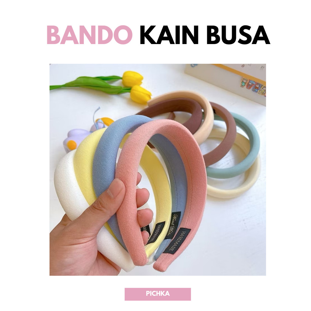Bando Busa HMN817 Tebal Wanita Korea Headband Cloud Polos Bando Nagita Lebar Pink Dewasa Cewek Putih