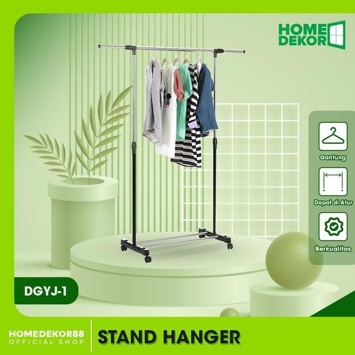 

HOMEDEKOR - Rak Gantungan Baju Stand Hanger Single Bahan Besi Stainless Tinggi Bisa Diatur - DGYJ-1