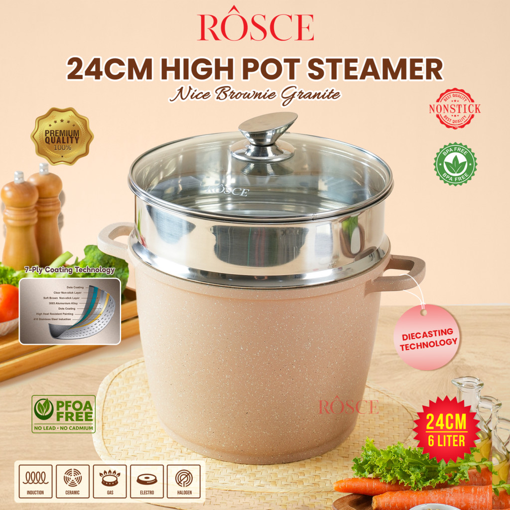 PANCI TINGGI JUMBO Steamer ROSCE high pot stock pan gentong 24 CM ANTI LENGKET granit marble teflon