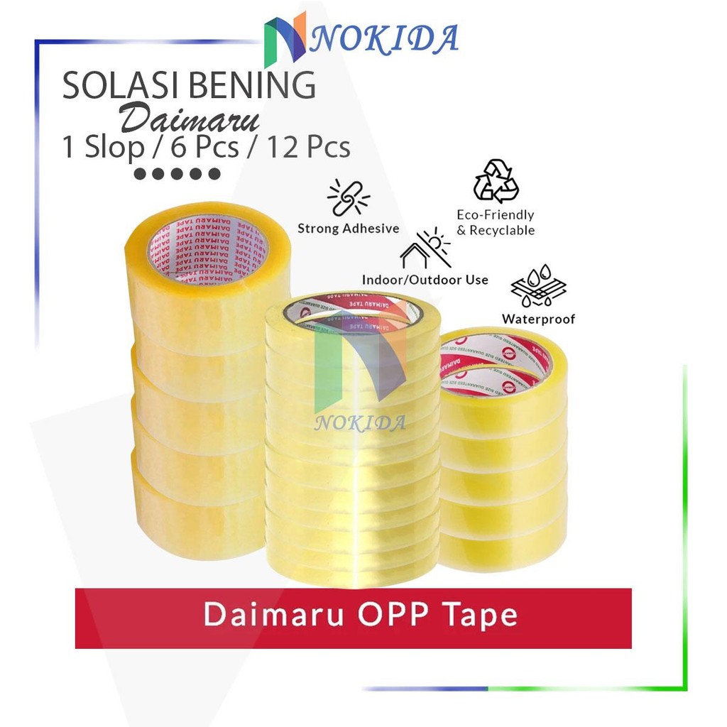 

Nokida Lakban Bening Kecil 12 Mm Daimaru [1 Slop] / Solasi Sedang Transparan 24 Mm / Selotip Besar 48 Mm / Tape Opp Clear