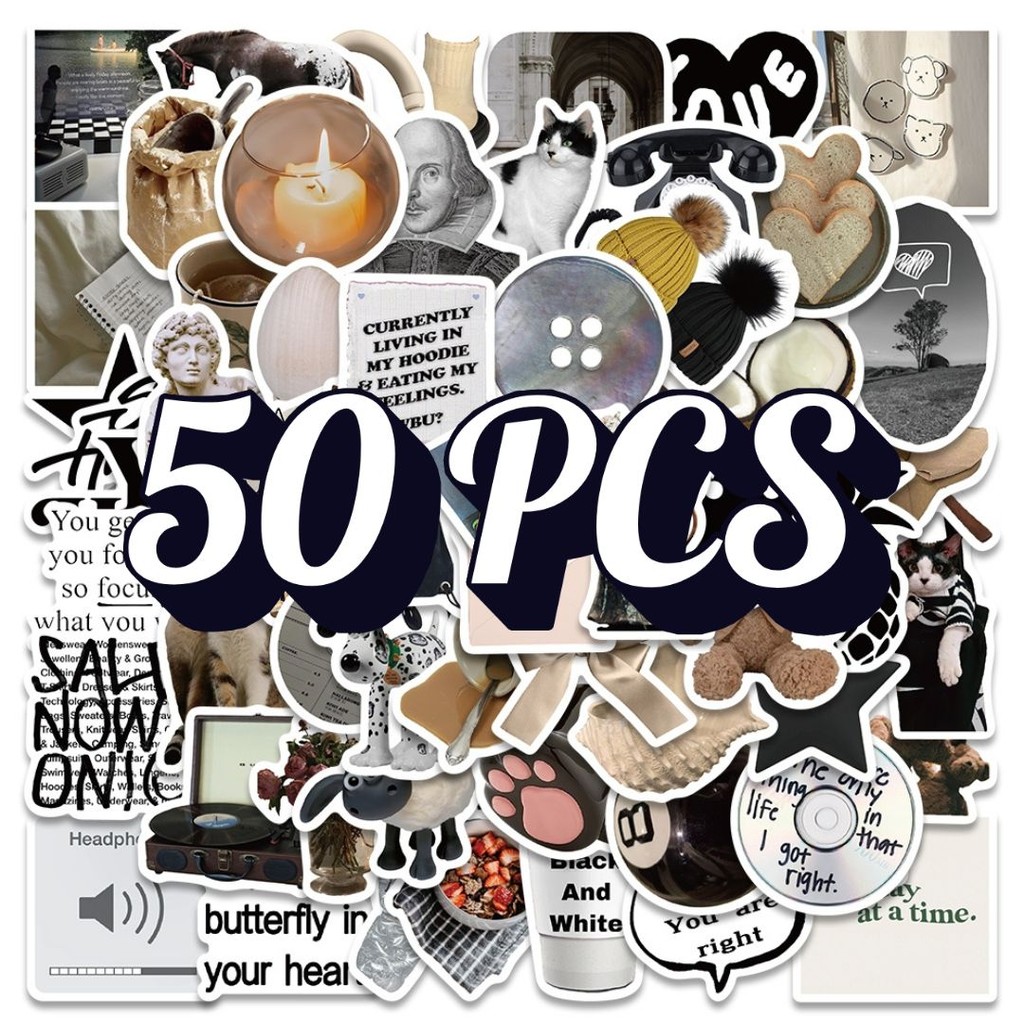

Sticker Pack Black White 50 PCS | Stiker Aesthetic Simple Waterproof untuk Laptop, Motor, Helm, HP
