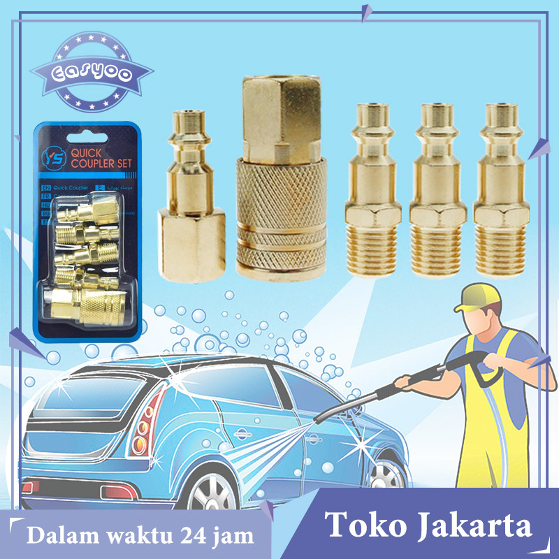 Konektor Quick Coupler Set 1/4" Sambungan Selang Pneumatik Untuk Kompresor