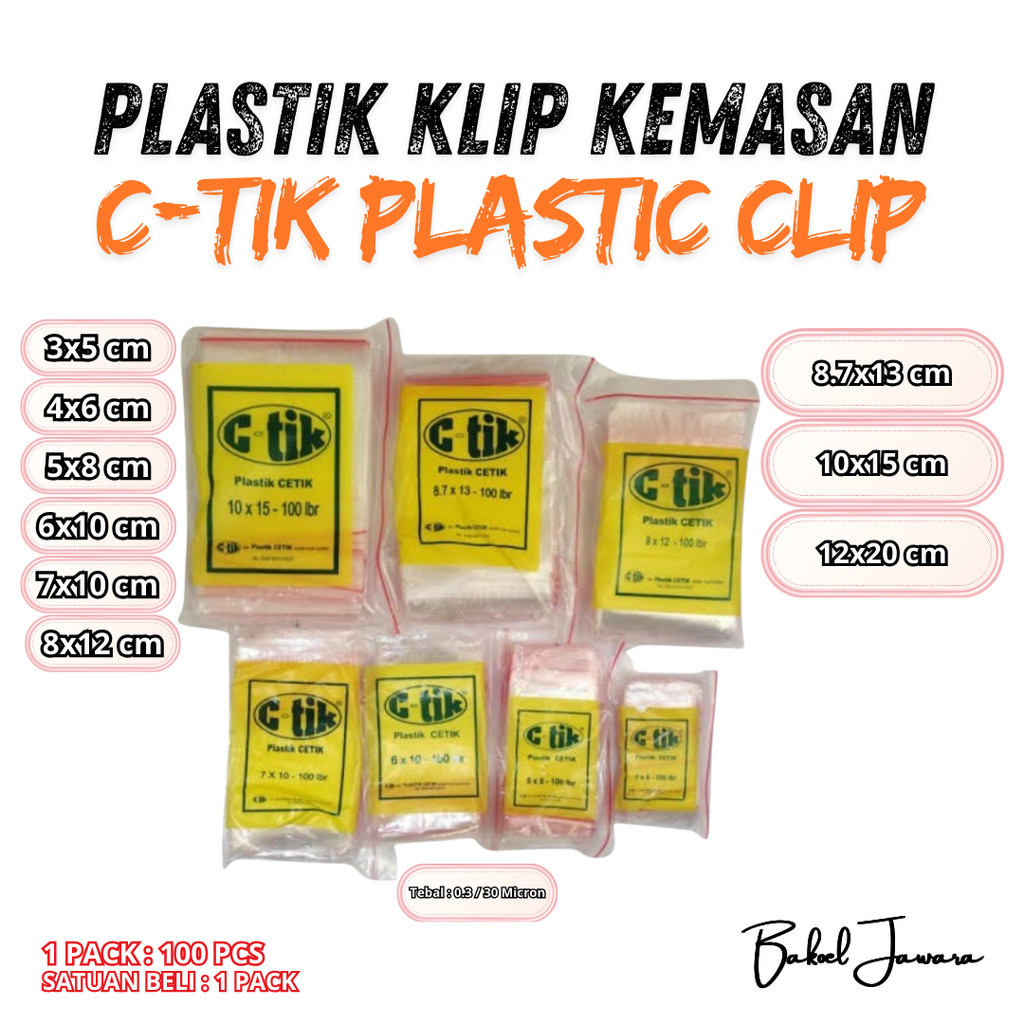 ( 1 PACK 100 LEMBAR ) PLASTIK KLIP C-TIK / PLASTIC CLIP KEMASAN MAKANAN OBAT PRESS BENING TRANSPARAN