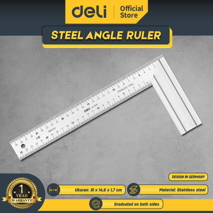 

New Deli Steel Angle Ruler/Penggaris Siku Tukang 30 cm Stainless Steel DL4036 /Alat PerkakasPremium