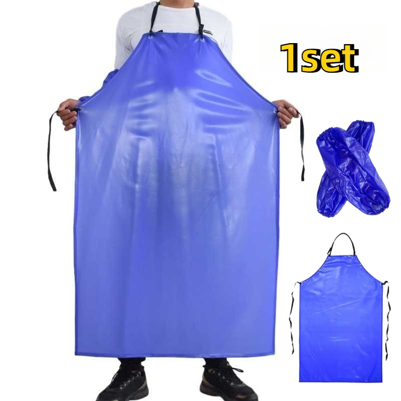 1set Biru Apron Plastik Celemek Plastik Anti Air Apron Pvc Apron Anti Air Waterproof Celemek Apron
