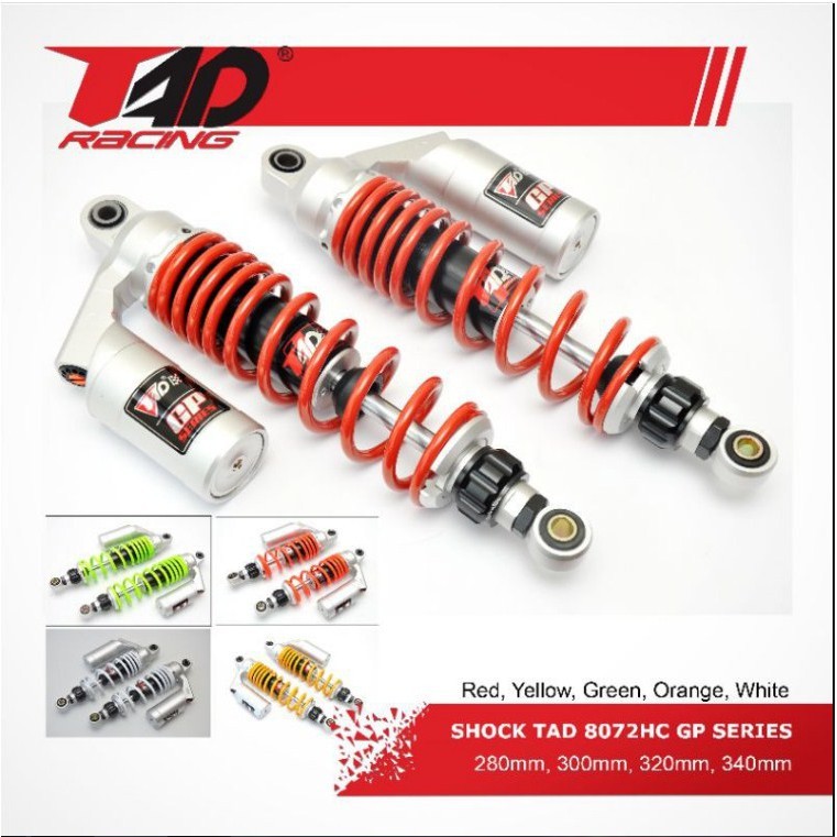 Skok Belakang Motor Merk TAD GP Series Ukuran 320 mm Tabung Warna Hijau Stabilo Tabung Silver Shock 