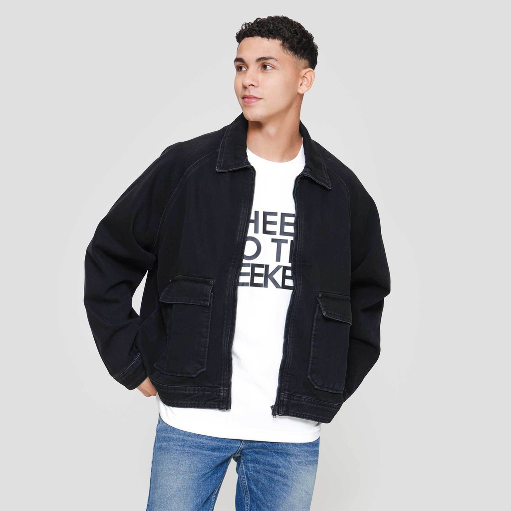 Nevada Zipper Boxy Fit Jaket Denim Pria 122730028