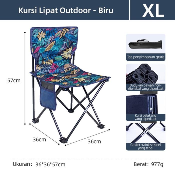 Kursi Lipat Portable dengan sarung Motif foldable chair dengan sandaran Praktis Mudah Dibawa - XL-BI
