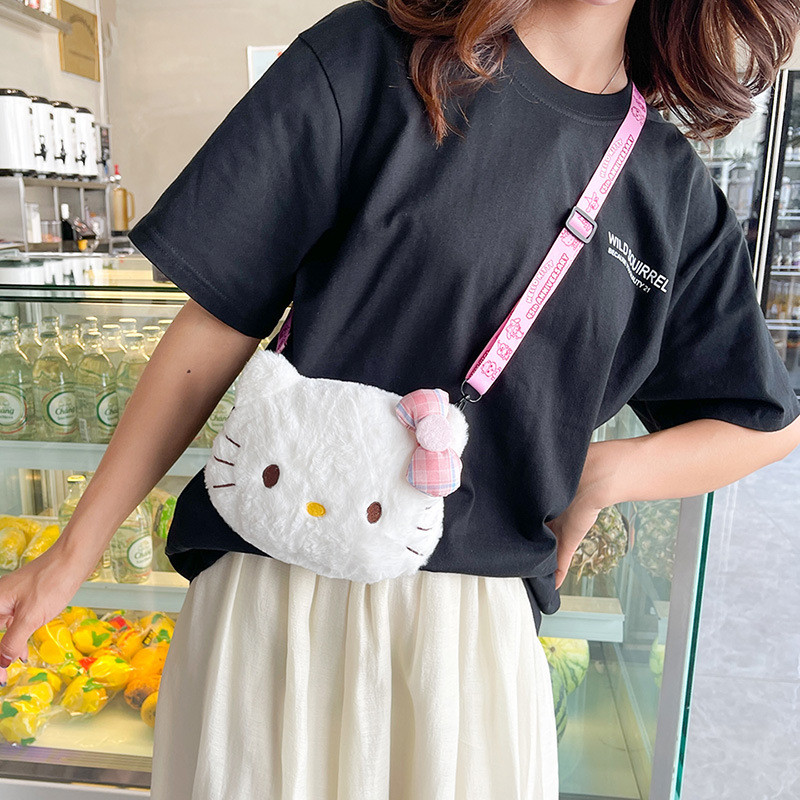 

20cm Hello Kitty Bag Cute Anime Sanrio Plush Mini Backpack Kawaii Bag Soft Shoulderbags Christmas Birthday Gifts for Kids Girls