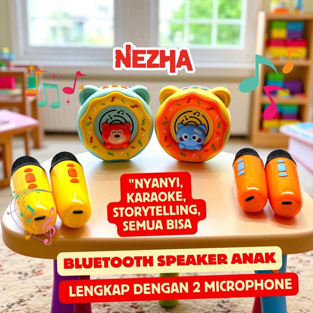 Mini Set Mainan Anak Karaoke Speaker Karakter Kucing Lucu Microphone Karaoke Portable Bluetooth Kara