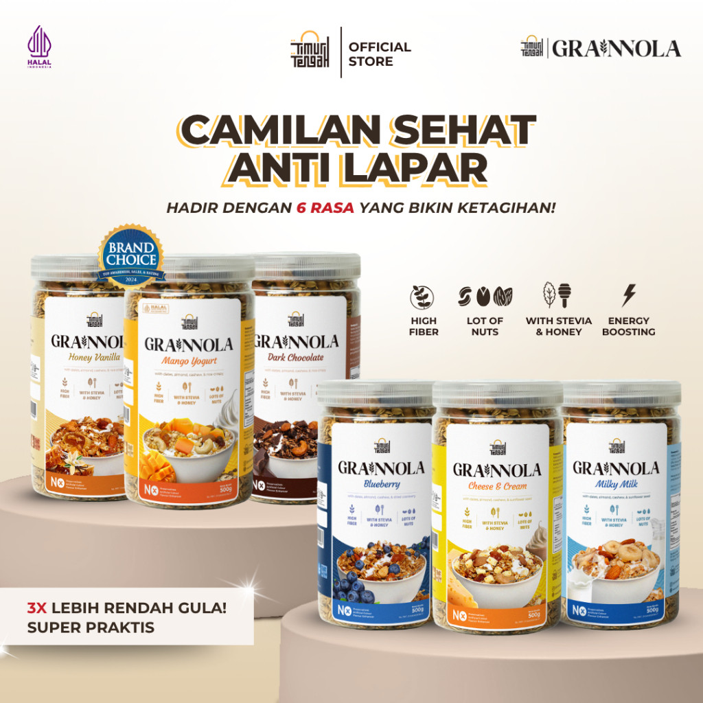 

Timur Tengah Grainnola 500 gr Granola Varian Rasa Dark Chocolate Vanilla Honey Blueberry Coklat Mango Yogurt Cheese and Cream Milky Milk Camilan Sehat Sereal Rendah Kalori