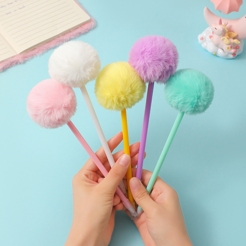 

Cute Furry Pom Ballpoint Handbook Ball-point Pen Adult Funny Ballpoint Pen Writing Journaling Office Writing Tool For Student