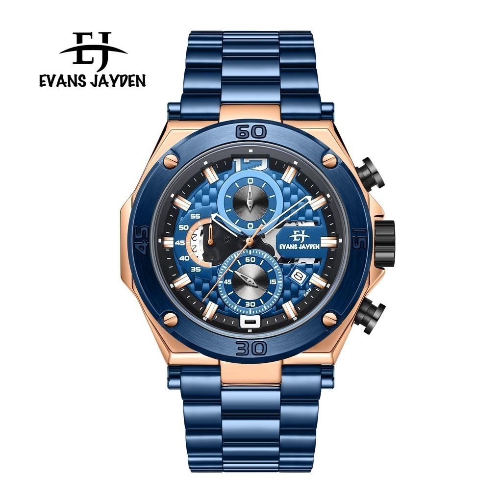 Evans Jayden Jam Tangan Pria EJ 9839 Rantai Stainless Steel Chronograph Kaca Sapphire Water Resistan
