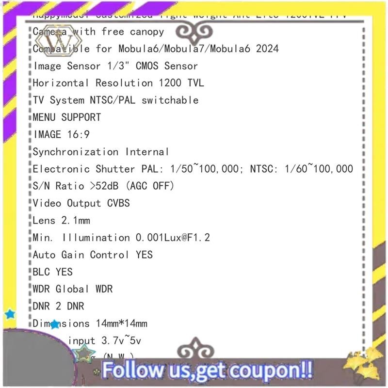 AU33-Light Weight Ant Lite FPV Camera 1200TVL With Canopy Compatible With Mobula6/Mobula7/Mobula6 20