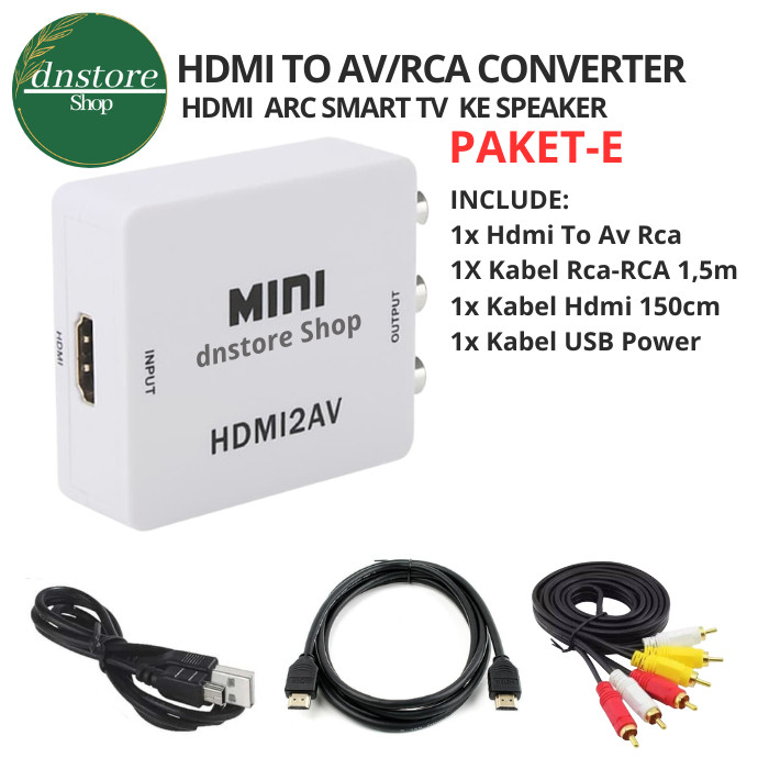 HDMI TO AV/RCA + KABEL HDMI 1.5M + KABEL RCA 3 RCA - 3 RCA 1.5M / smart tv hdmi ARC ke speaker