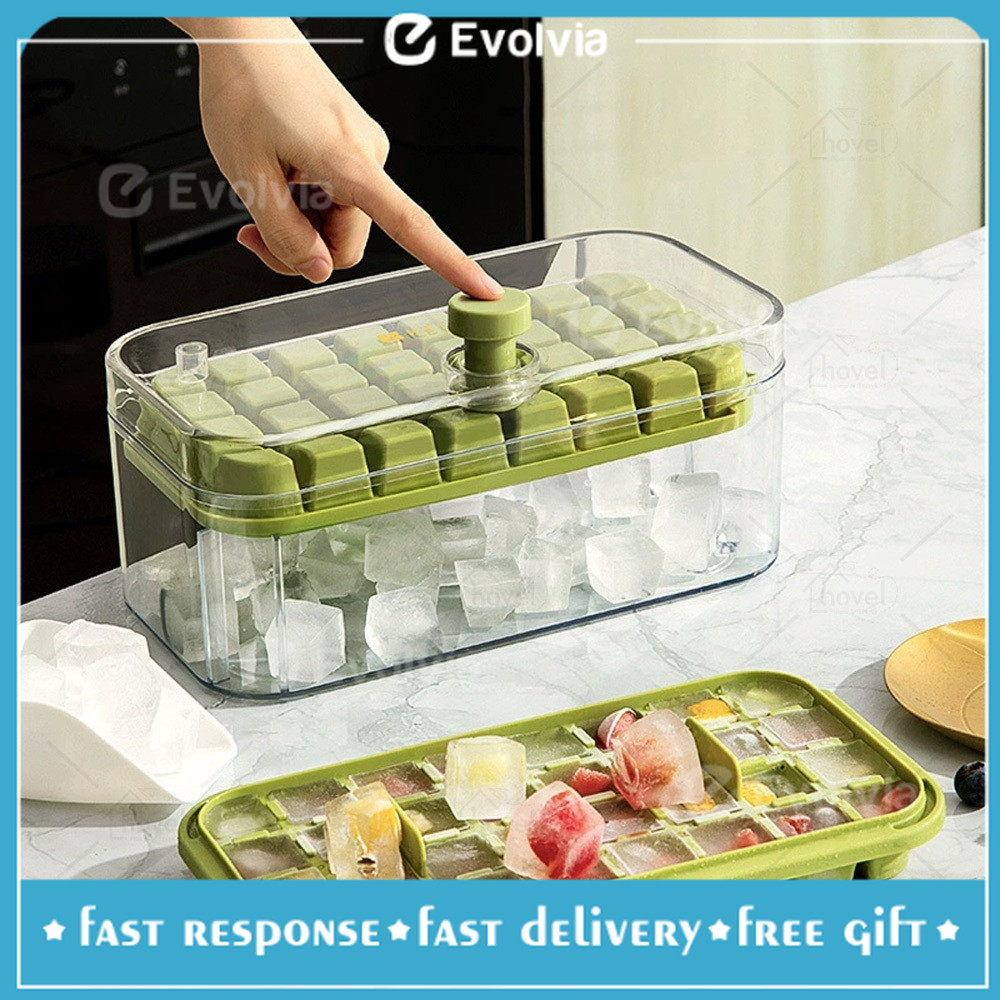 Alat Cetakan Es Batu Freezer Silikon Wadah Kotak Transparan Container Push Box  Ice Cube - Evolvia