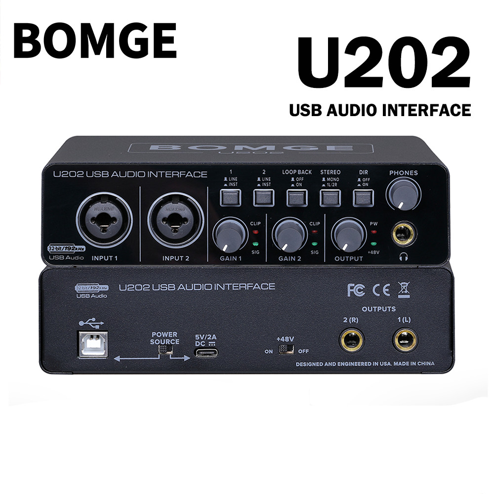 BOMGE U202 USB Audio Interface with Mic Preamplifier XLR/TSR/TS Ports,48V,32-Bit/192kHz Resolution f