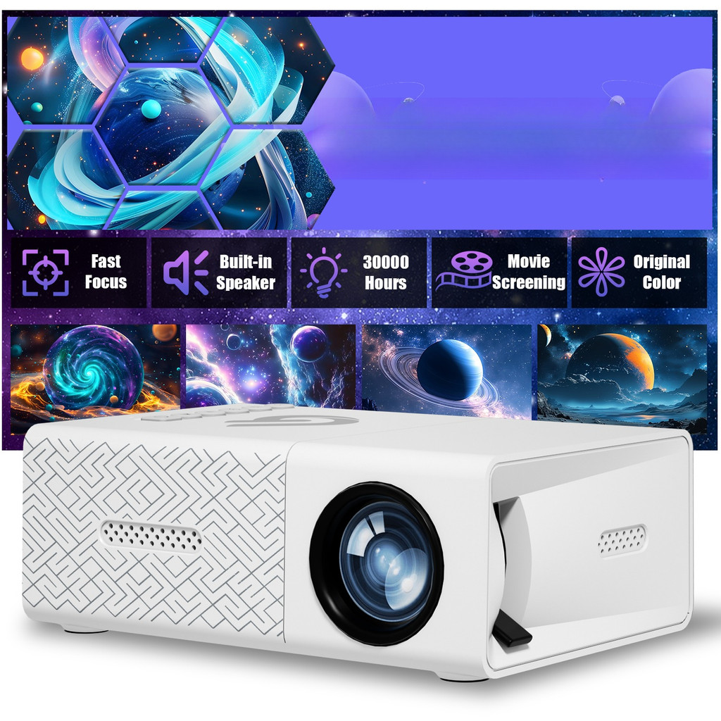 Mini projector, HD projector, portable projector, compatible with mobile phone/PC/USB/speaker, home 