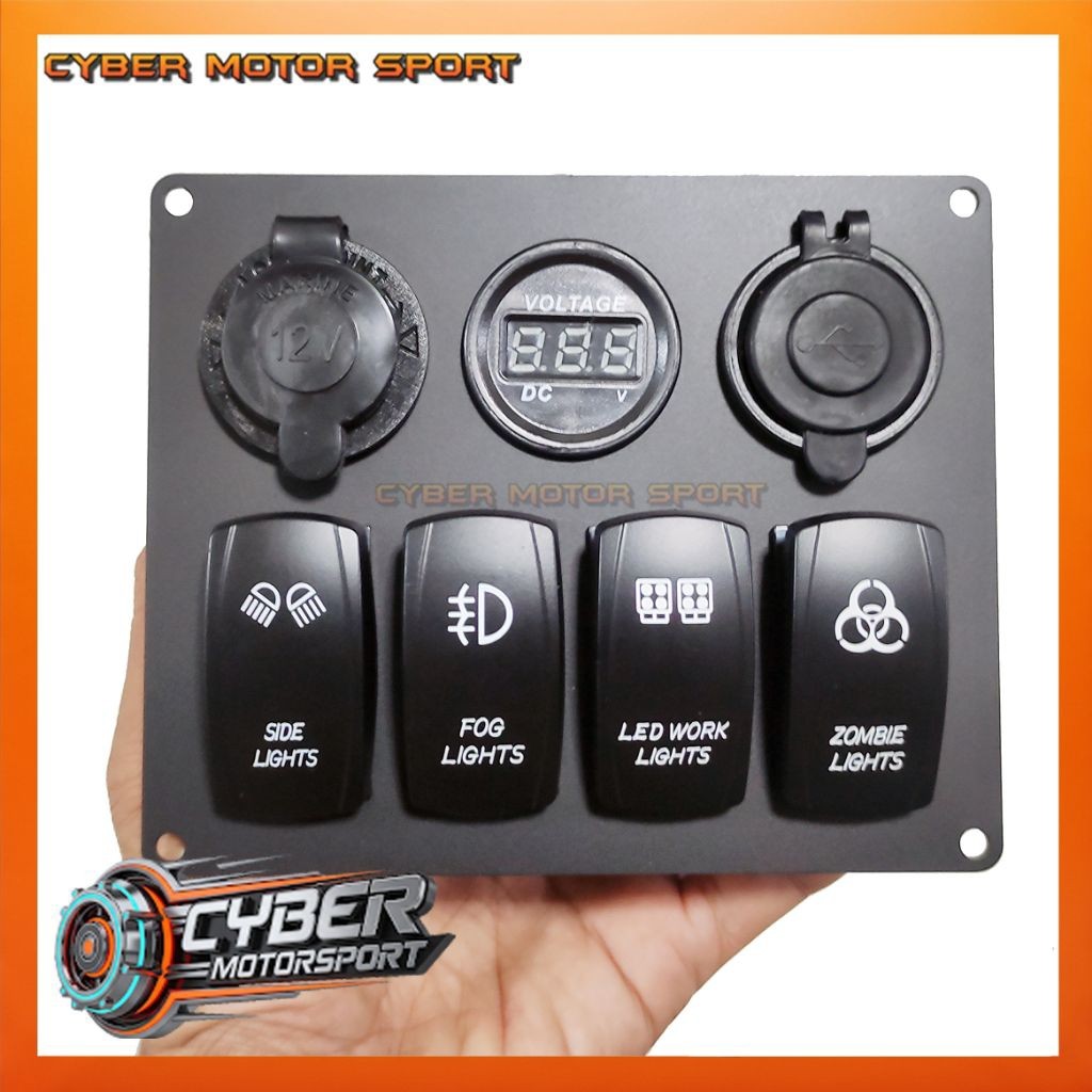 dashboard panel mobil instrument saklar 4 tombol usb charger volt meter dc socket 12 volt 24 volt. S