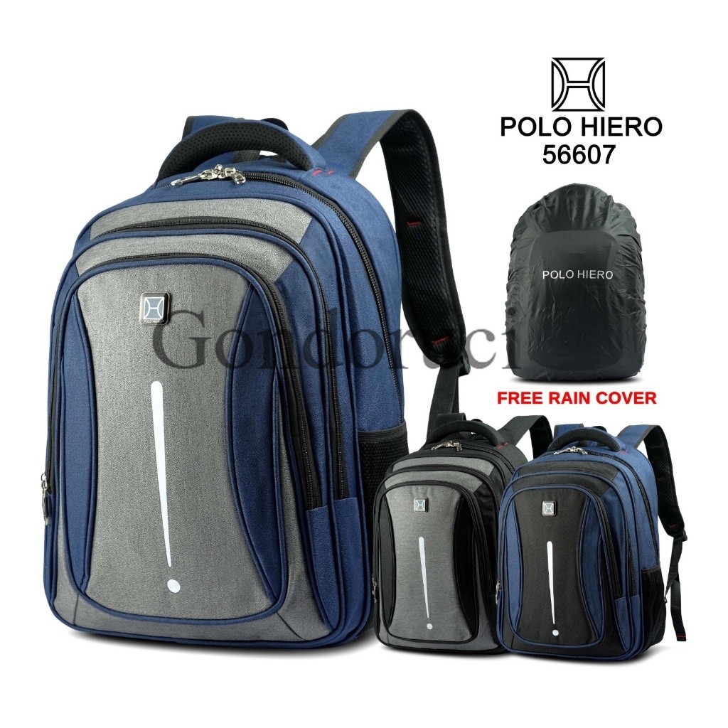 PromoPolo Hiero Tas Ransel Polo Hiero 56607 Tas Sekolah Laptop Free Rain Cover