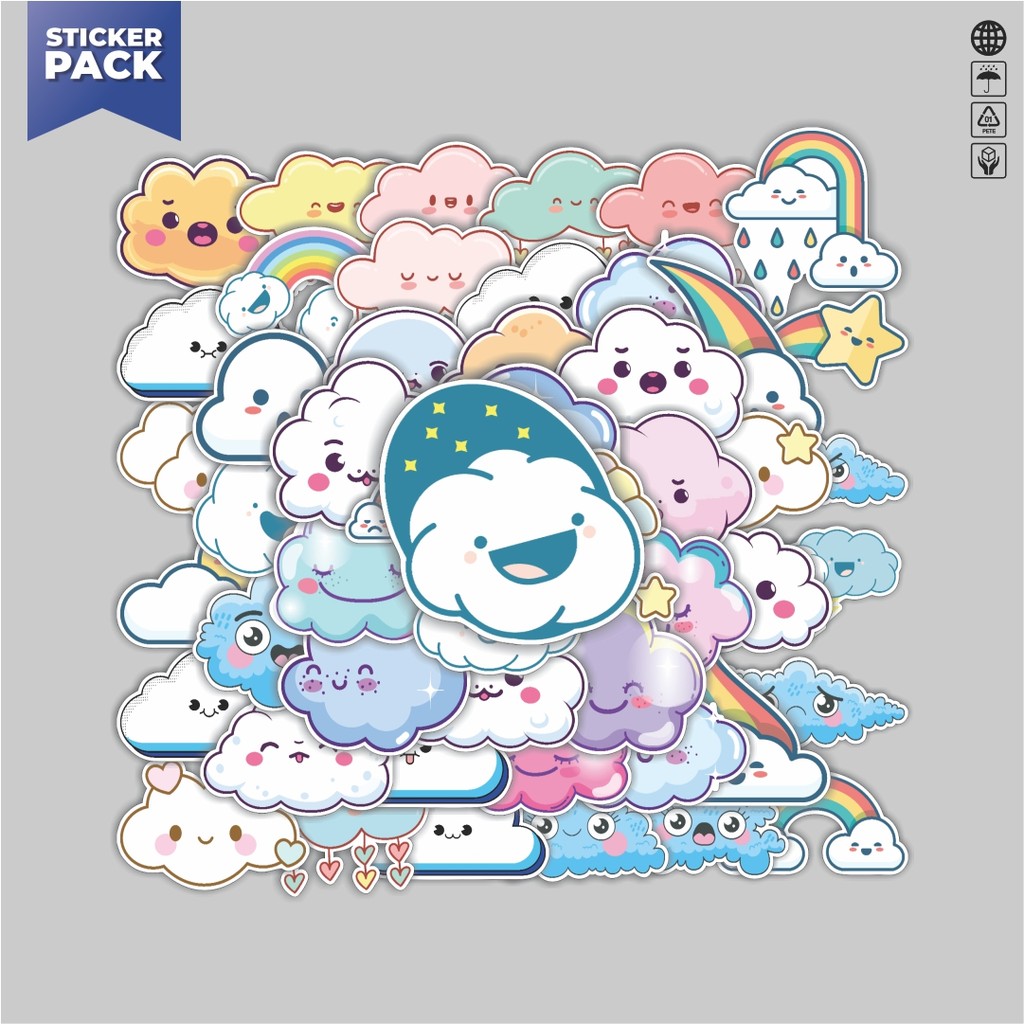 

[100PCS]Stiker Pack Stiker Cute Cloud - Awan Cartoon Aesthetic Vinyl Anti Air Dekorasi Sticker Laptop Buku Journal Koper Helm Casing HP Gitar Helm Skateboard