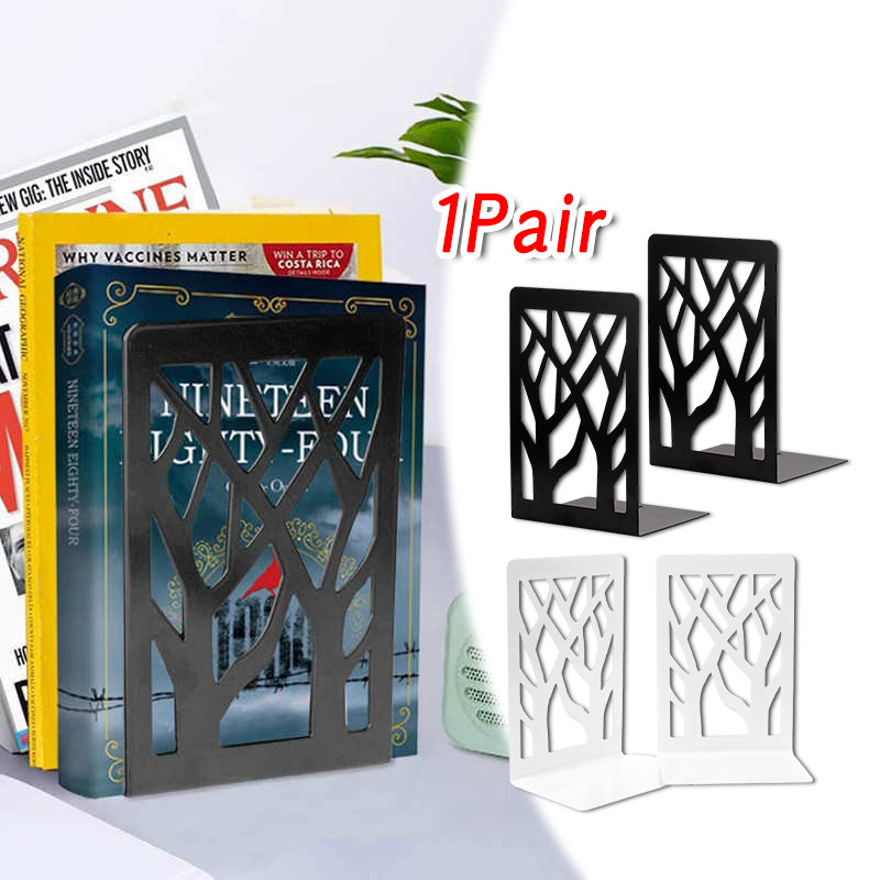 2pcs Book End Besi Stand Sandaran Pembatas Penahan Buku Hitam Putih