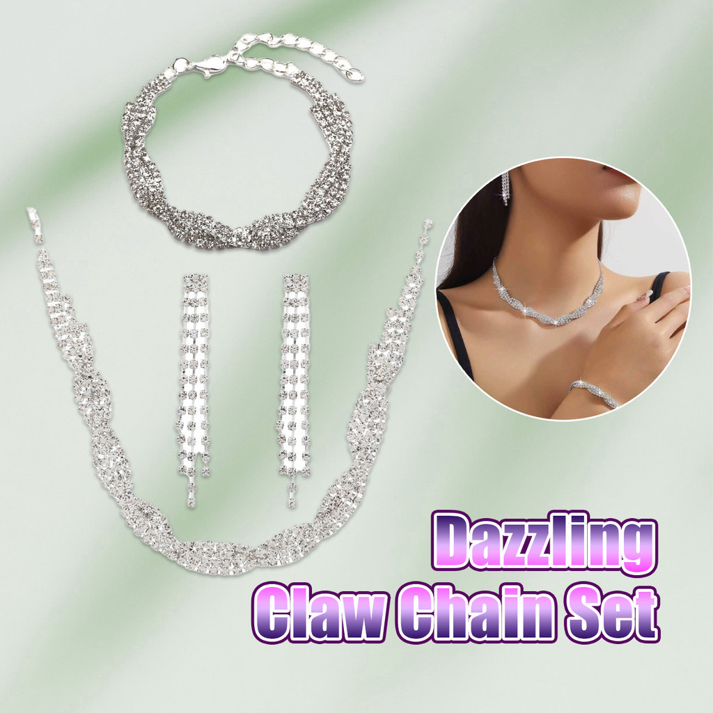 【3PCS/SET】Fashion Perhiasan Set untuk Wanita Anting Kalung Set Rhinestone Crystal Kalung Pernikahan 