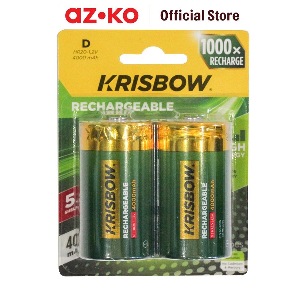 AZKO Krisbow Set 2 Pcs Baterai D Rechargeable 4000 Mah - Hijau Batre Isi Ulang Peralatan Elektronik 