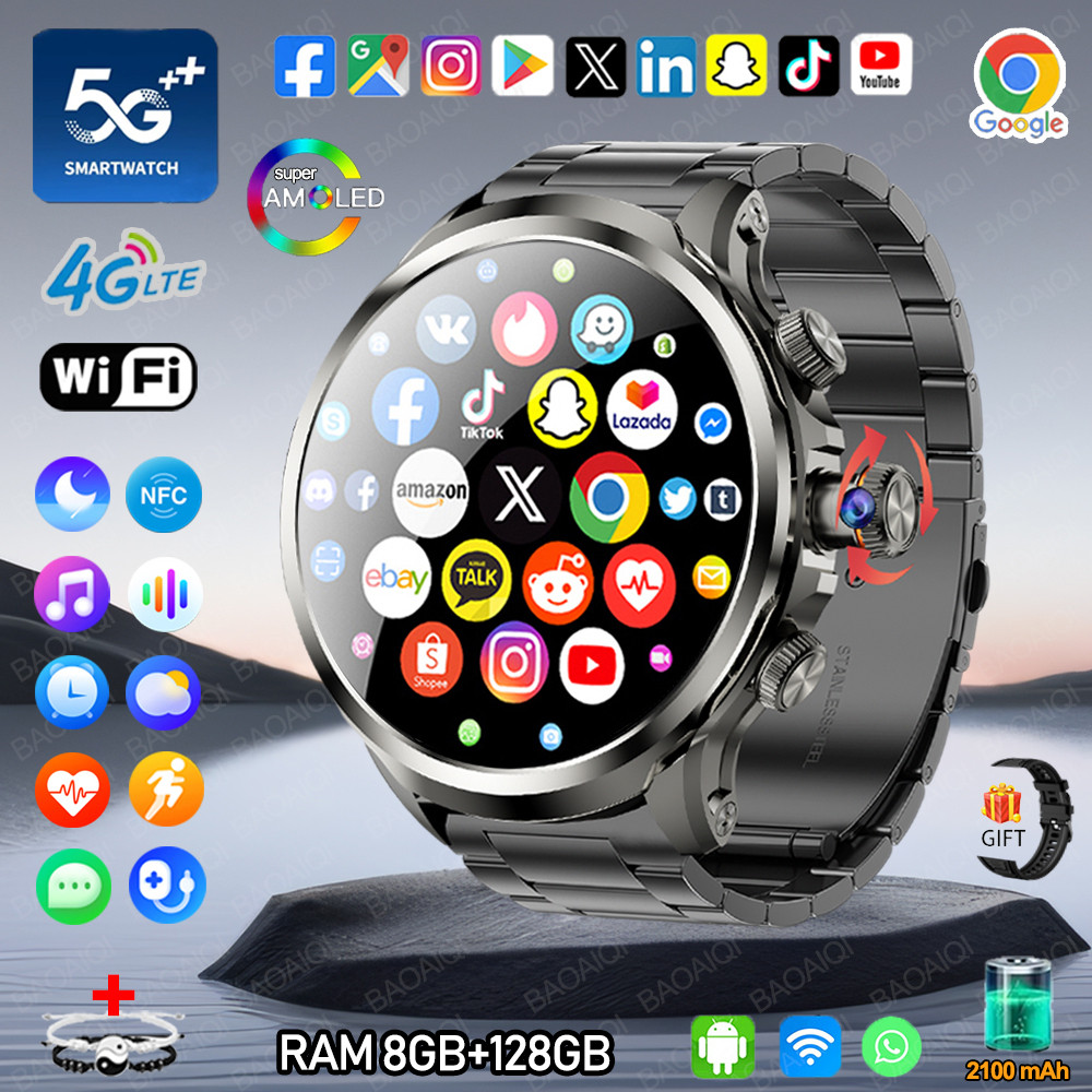 4G/5G Network Smart Watch 1.95 inch 680*680 AMOLED Screen 8GB+128GB RAM 900W Camera WIFI GPS NFC Goo
