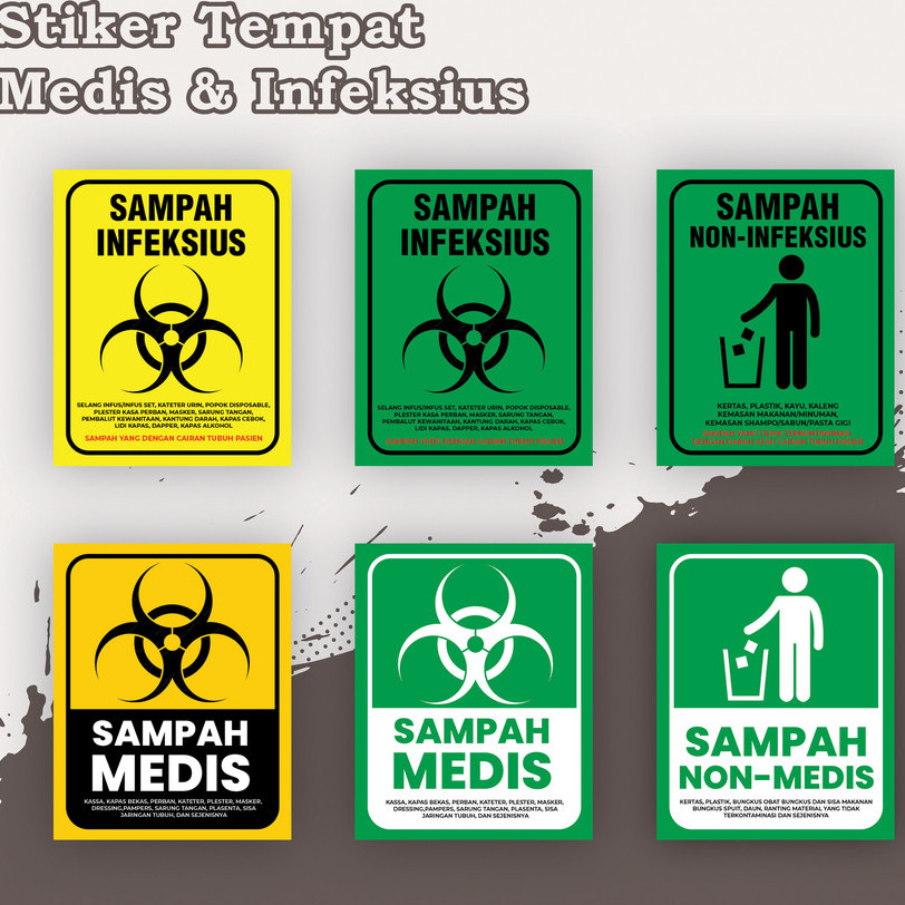 Sticker Tempat Sampah Infeksius, Sampah Medis, Sampah Non Infeksius, Sampah Non Medis multi Sticker