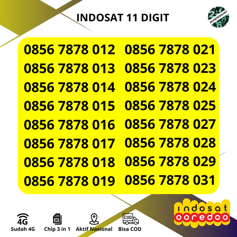 Nomor Cantik Indosat 11 DIGIT SERI 7878 RAPIH HOKI KUOTA 3GB / 30 HARI - VARIAN A- 5G Ready