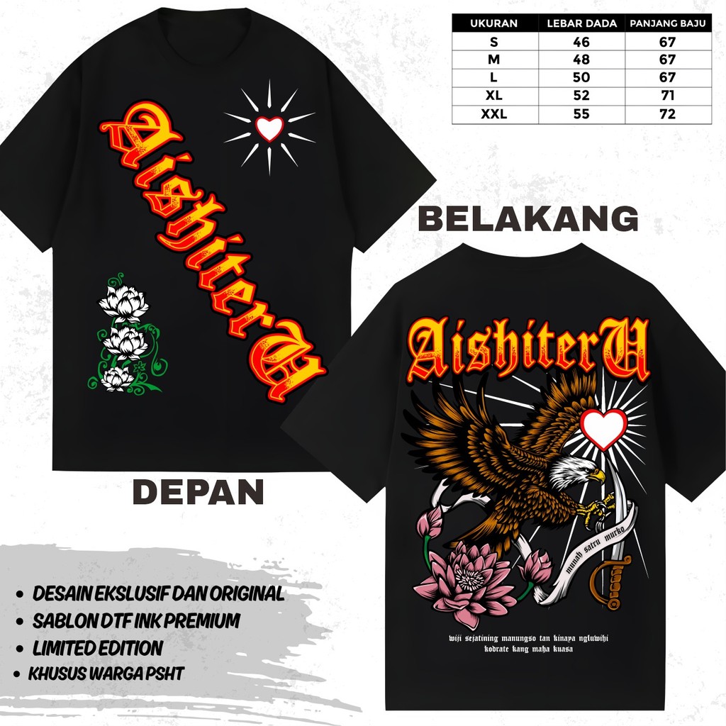 KAOS PSHT AISHITERU MUNAH SATRU MURKO WIJI SEJATINING MANUNGSA KAOS PSHT TERBARU - KAOS SH TERATE - 